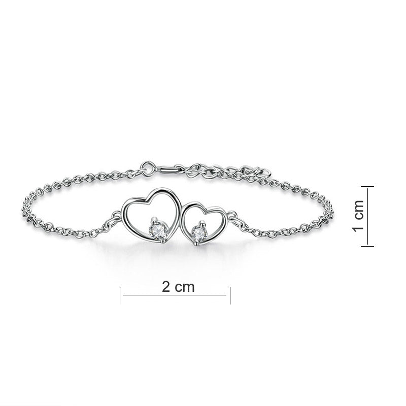 香港銀器店925純銀心心相印手錬首飾 925 Silver Double Heart Bracelet