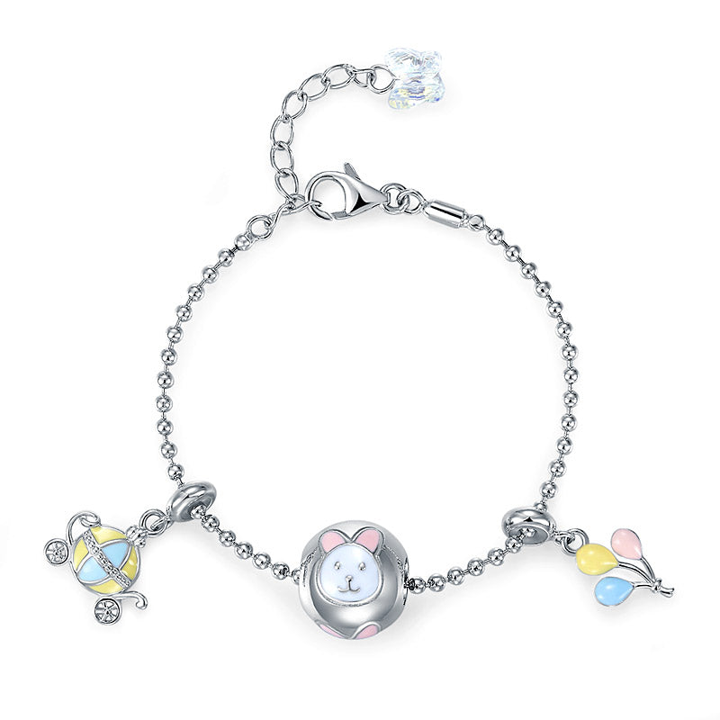 韓式時尚中童/女裝韓式時尚女裝純銀925 "精緻小白兔波波球" DIY吊飾手鍊系列 - 生日禮物 Silver 925 Kid for Charm Bracelet