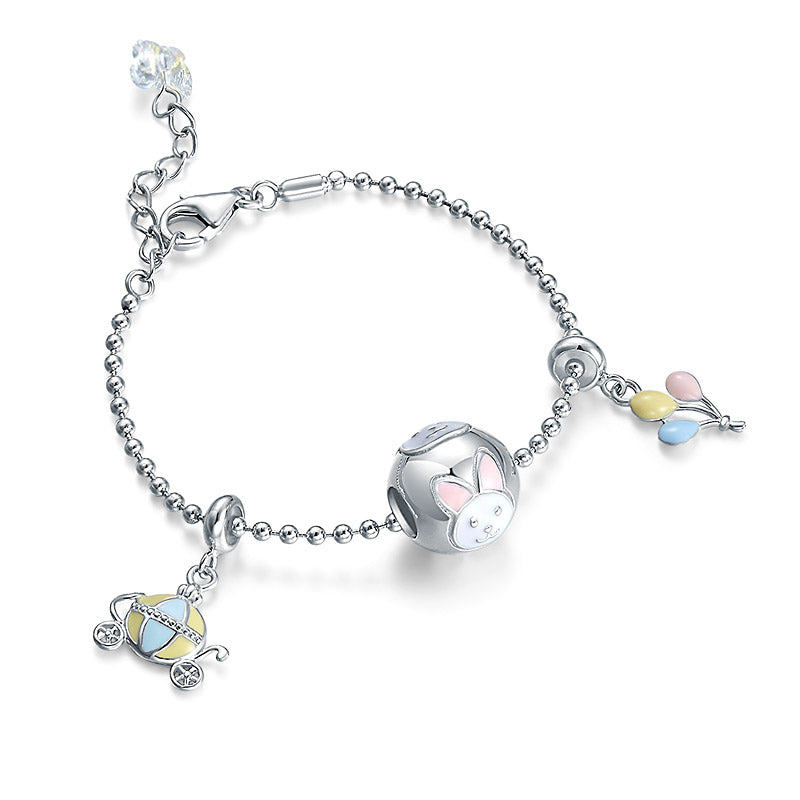 韓式時尚中童/女裝韓式時尚女裝純銀925 "精緻小白兔波波球" DIY吊飾手鍊系列 - 生日禮物 Silver 925 Kid for Charm Bracelet