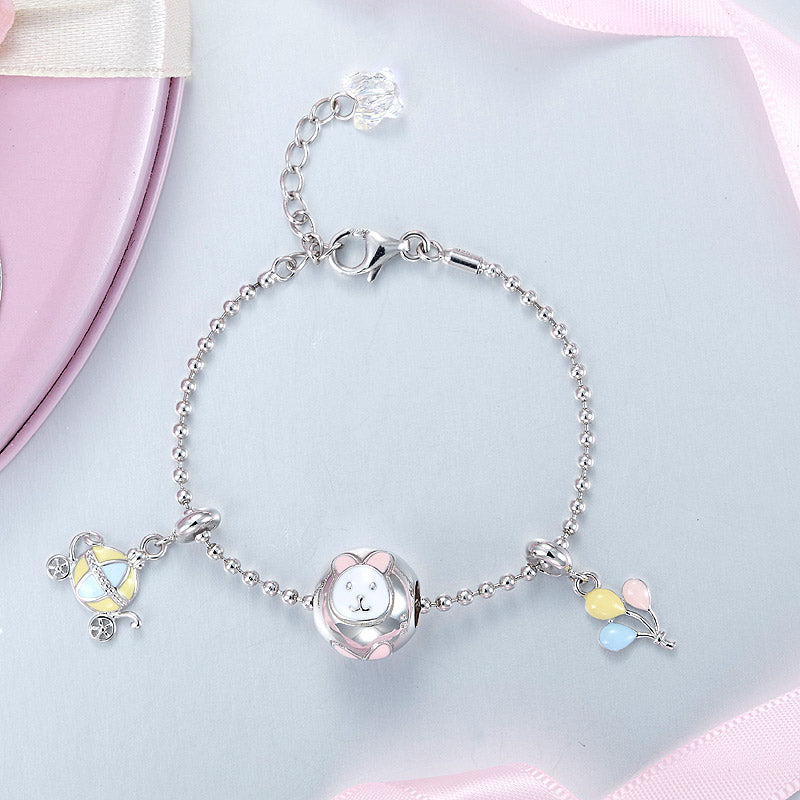 韓式時尚中童/女裝韓式時尚女裝純銀925 "精緻小白兔波波球" DIY吊飾手鍊系列 - 生日禮物 Silver 925 Kid for Charm Bracelet