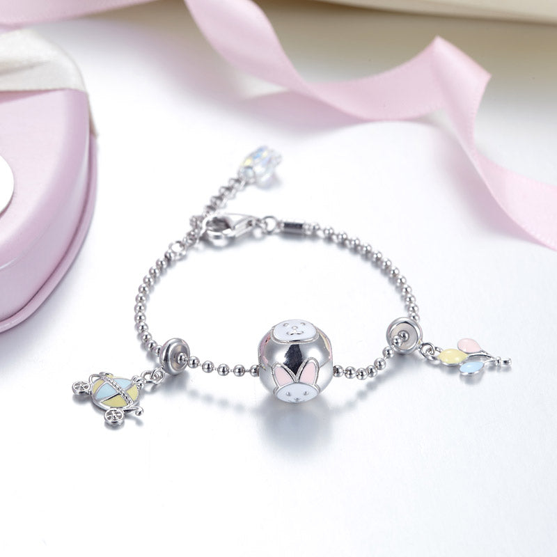 韓式時尚中童/女裝韓式時尚女裝純銀925 "精緻小白兔波波球" DIY吊飾手鍊系列 - 生日禮物 Silver 925 Kid for Charm Bracelet