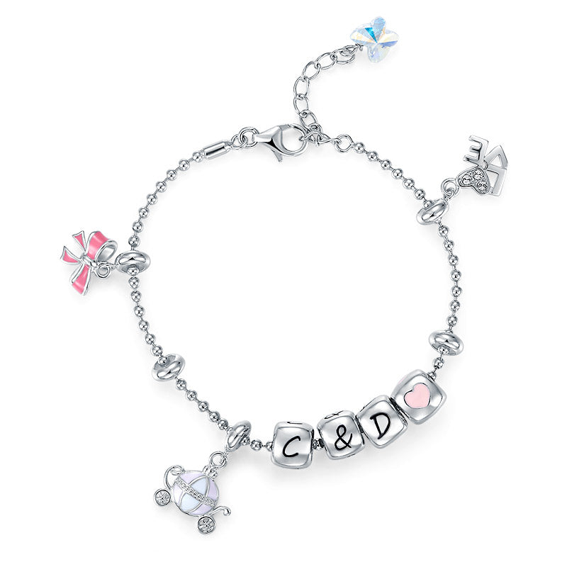 韓式時尚中童/女裝韓式時尚女裝純銀925 任配4個英文字母或圖案串為"自己獨特DIY吊飾"-個人化手鍊系列-生日禮物 Korean Style Silver 925 DIY Name Charm Bracelet