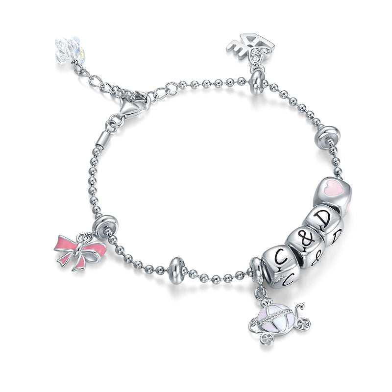 韓式時尚中童/女裝韓式時尚女裝純銀925 任配4個英文字母或圖案串為"自己獨特DIY吊飾"-個人化手鍊系列-生日禮物 Korean Style Silver 925 DIY Name Charm Bracelet