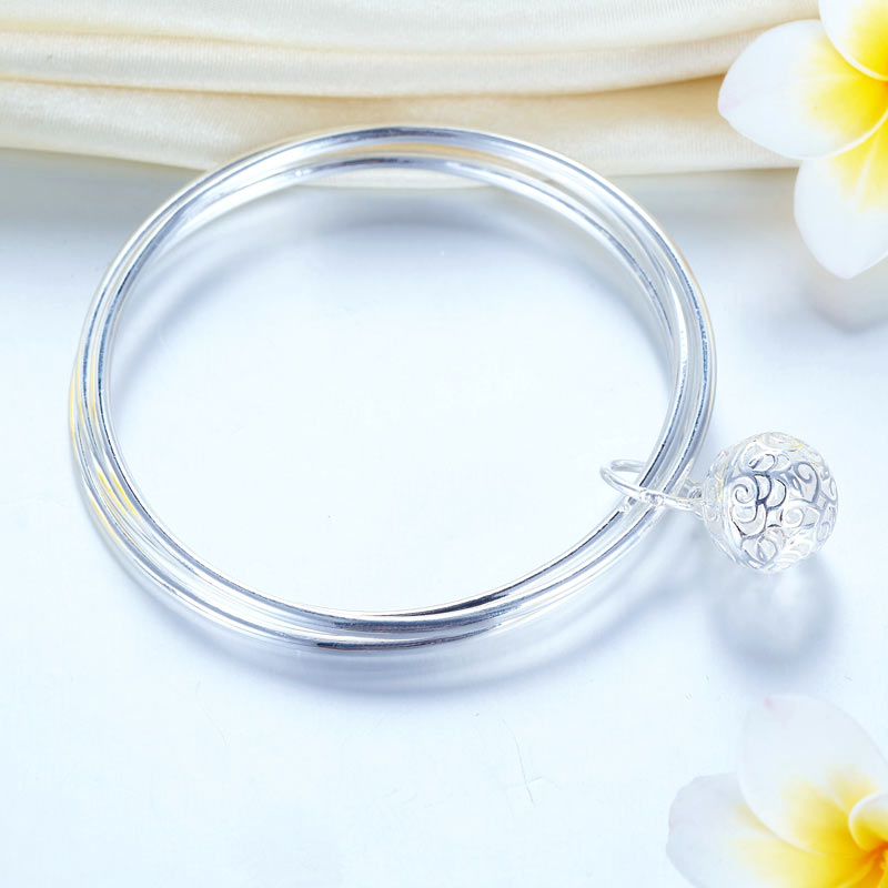 999純銀手鐲 花球女裝手鈪 Silver Bangle