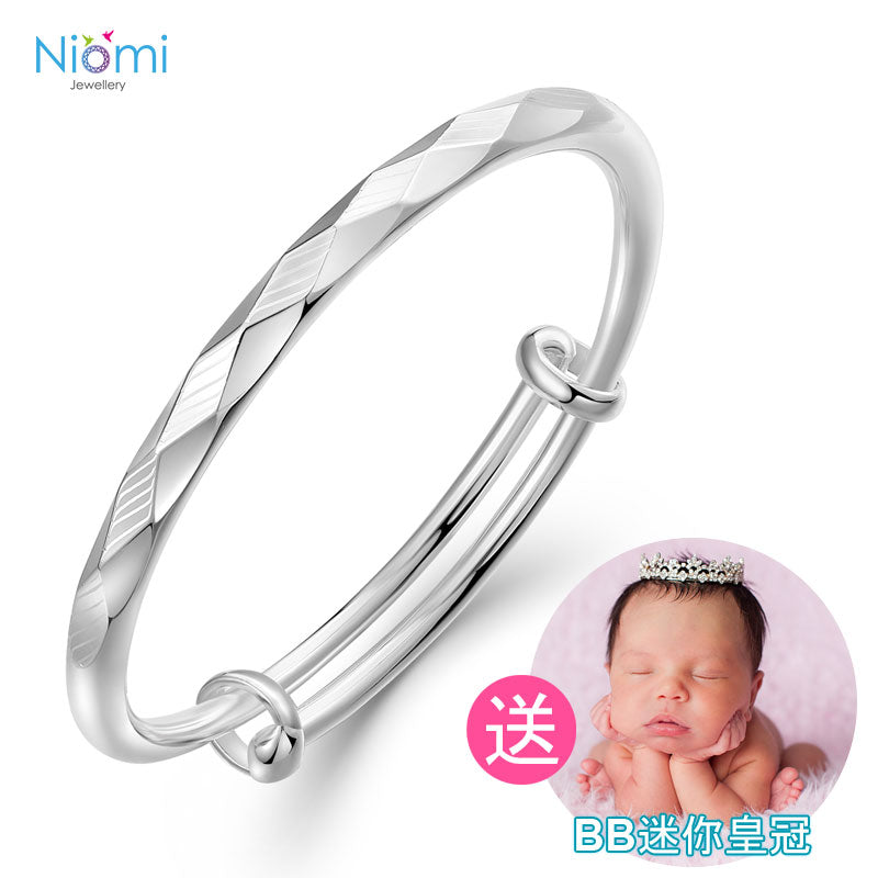 切花 嬰兒手鐲 999純銀 BB 手鈪 滿月禮物 Baby Bangle - 送BB皇冠 (可提供刻字刻名服務)