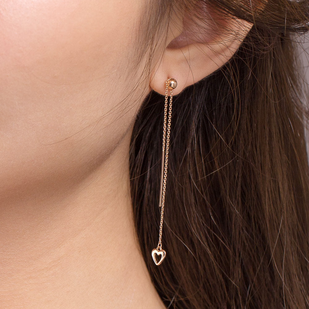 18K玫瑰金 長耳線 心形耳環 一對耳環兩種帶法 精品珠寶
