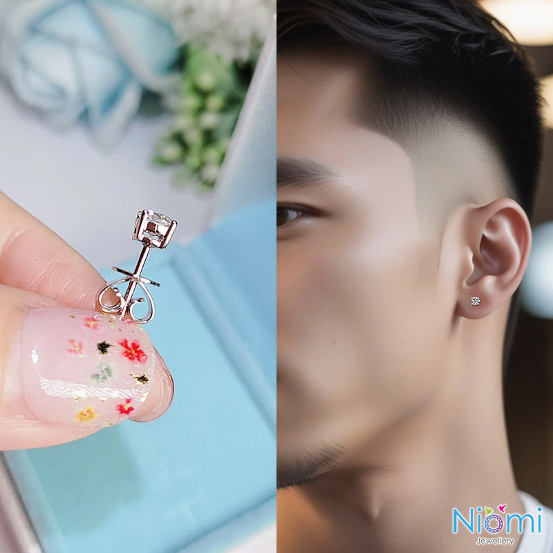 男友生日禮物推介 | 單隻 30份男裝培育鑽石耳環 18K白金 Men's Diamond Earrings