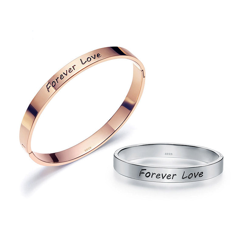 定制親子手鐲 | "Forever Love"或"自己名字" 925純銀手鈪 (媽媽+小孩) - 免費刻字刻名刻日期