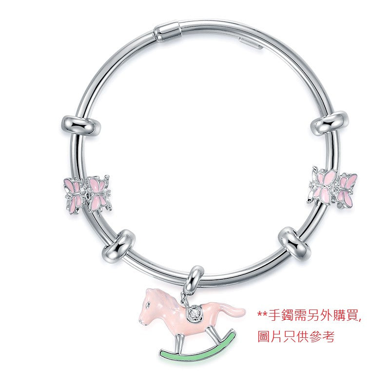 粉紅色蝴蝶仔  - Charms 925銀串飾 - DIY手鏈鍊串珠飾品