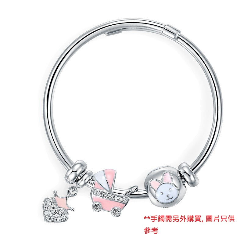 粉紅色嬰兒手推車仔  - Charms 925銀串飾 - DIY手鏈鍊串珠飾品