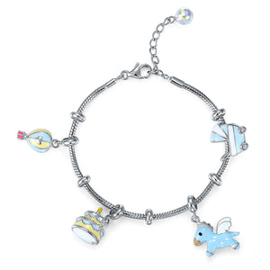 幼兒&小童 韓式純銀925 "夢幻小飛馬配粉藍和黃色DIY吊飾"手鍊系列 - 生日禮物 Silver 925 Kid for Charm Bracelet