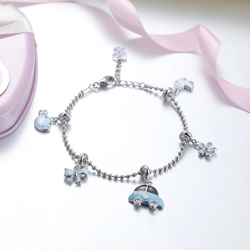 幼兒&小童韓式系列純銀925 簡約纯真粉藍色吊飾手鍊-生日禮物 Korean Style Silver 925 Charm Kid Bracelet