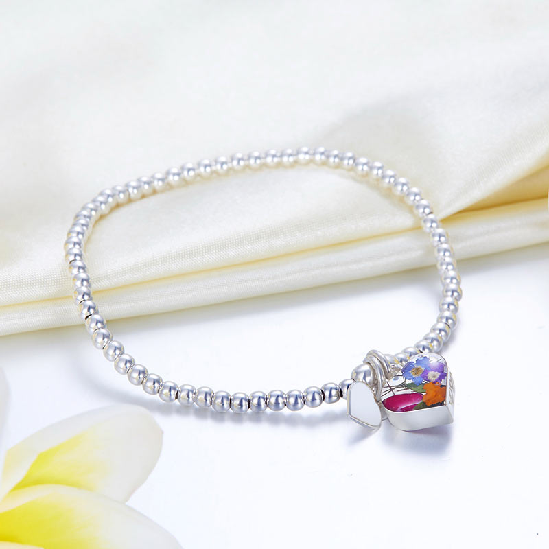 手工 鮮花心形 純銀手鐲 Handmade Floral Heart Shape Silver Bracelet