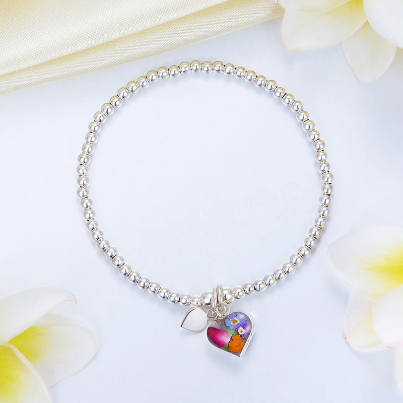 手工 鮮花心形 純銀手鐲 Handmade Floral Heart Shape Silver Bracelet