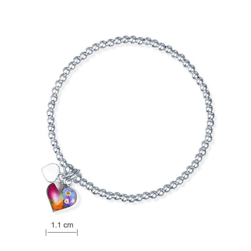 手工 鮮花心形 純銀手鐲 Handmade Floral Heart Shape Silver Bracelet