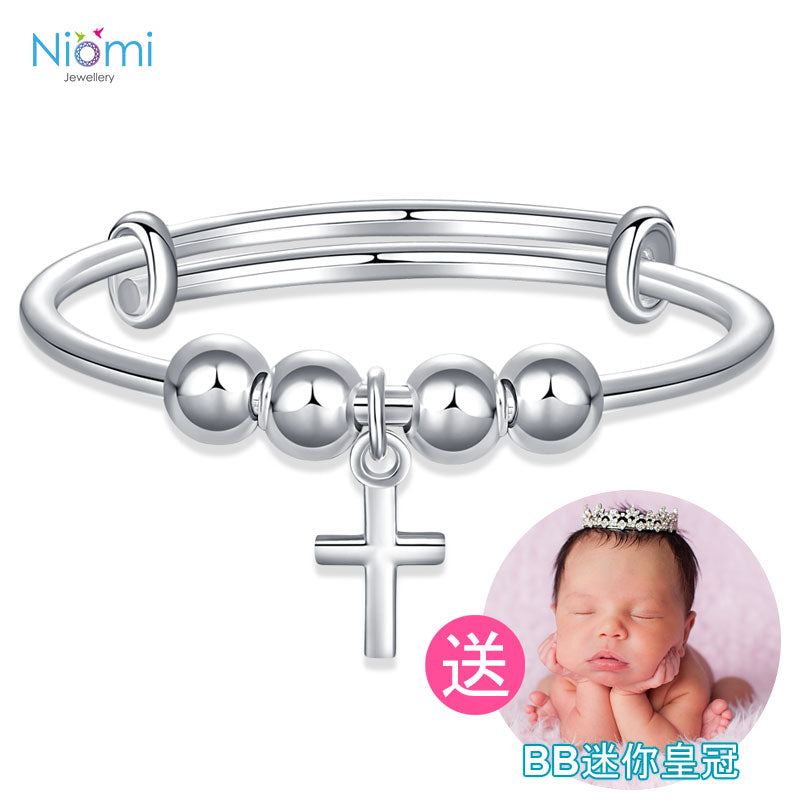 十字架 嬰兒手鐲 925純銀 BB手鈪 滿月禮物 Baby Bangle - 送BB皇冠