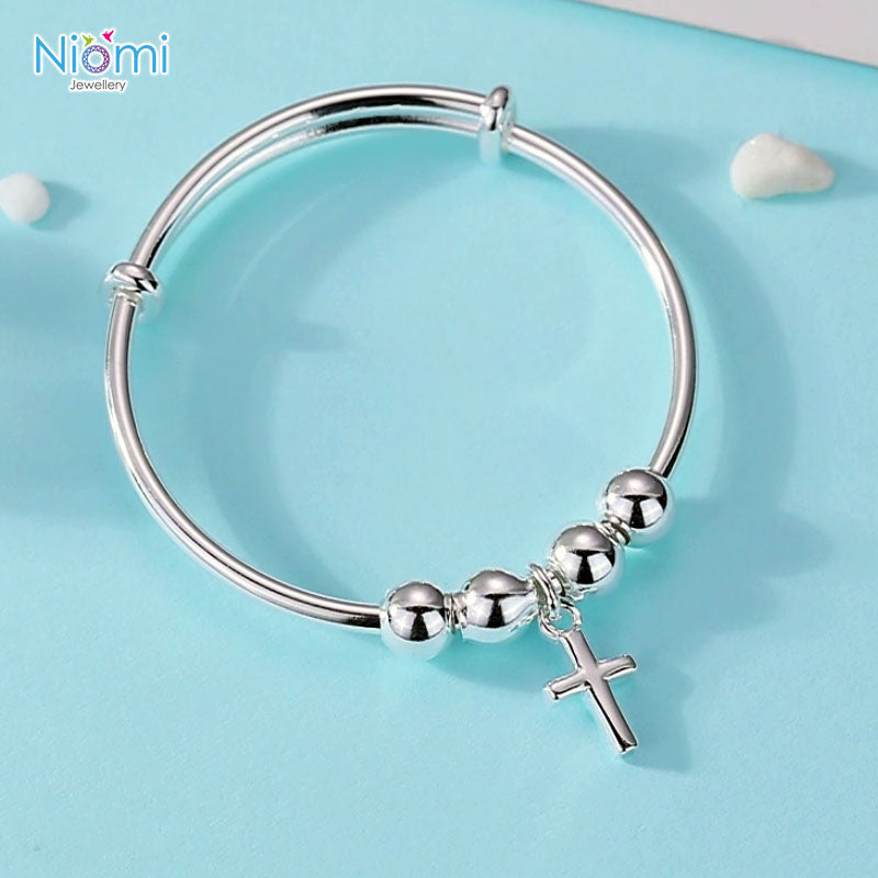 十字架 嬰兒手鐲 925純銀 BB手鈪 滿月禮物 Baby Bangle - 送BB皇冠