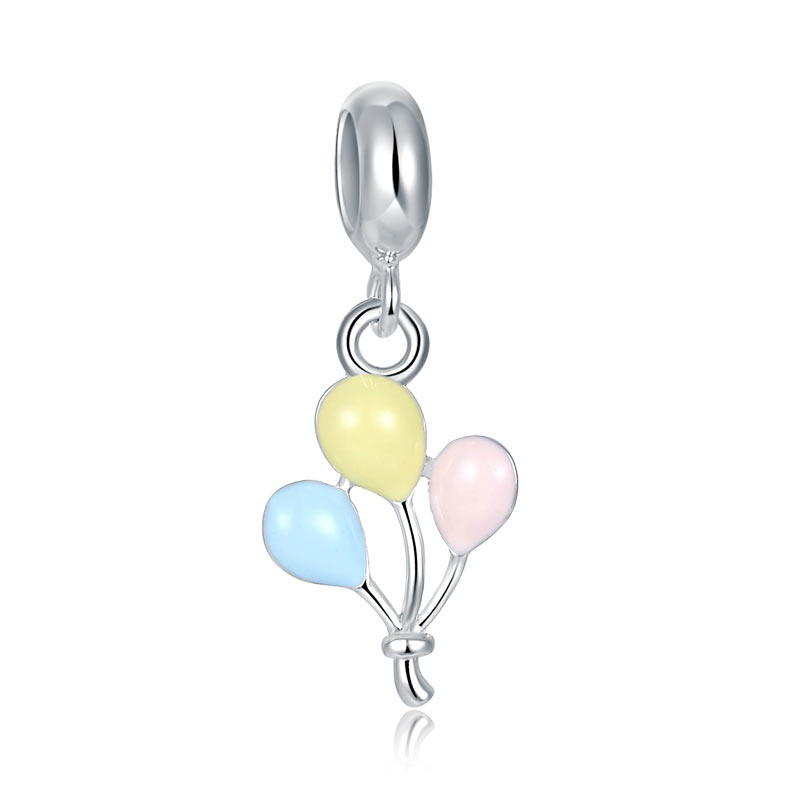 三色氣球藍+黃+粉紅色定位純銀小吊墜 - Charms 925銀串飾 - DIY手鏈鍊串珠飾品