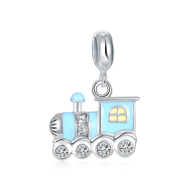 粉藍色小火車 - Charms 925銀串飾 - DIY手鏈鍊串珠飾品