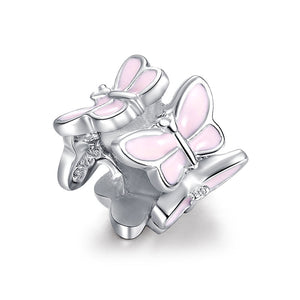 粉紅色蝴蝶仔  - Charms 925銀串飾 - DIY手鏈鍊串珠飾品