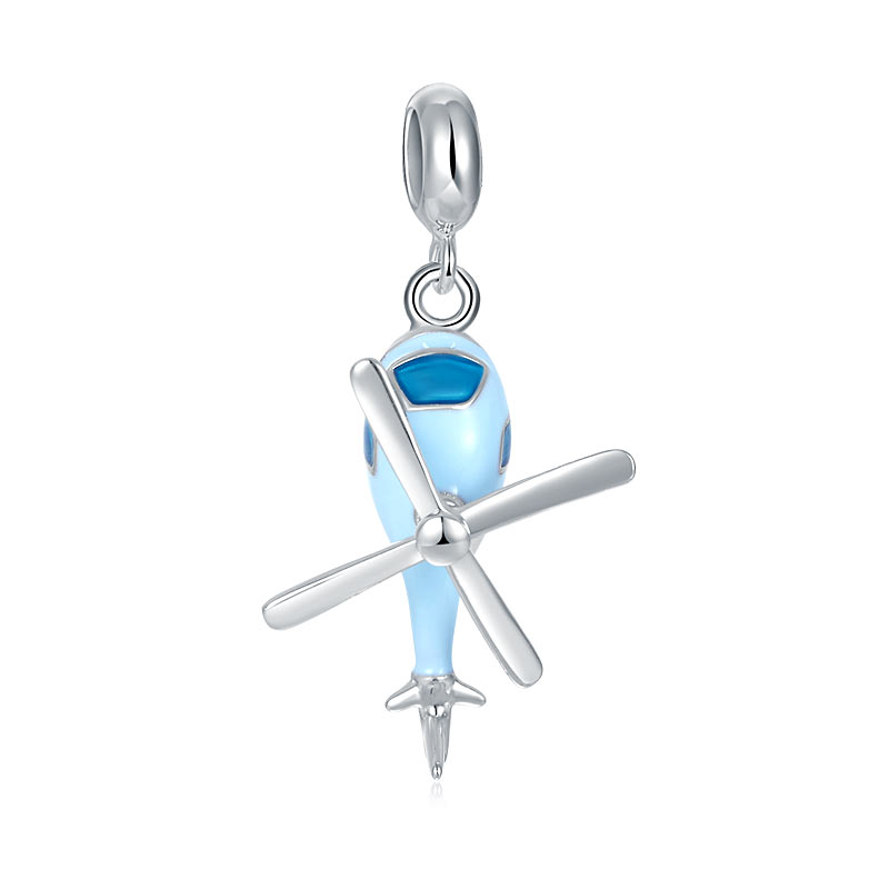 粉藍色直昇機銀吊墜  - Charms 925銀串飾 - DIY手鏈鍊串珠飾品