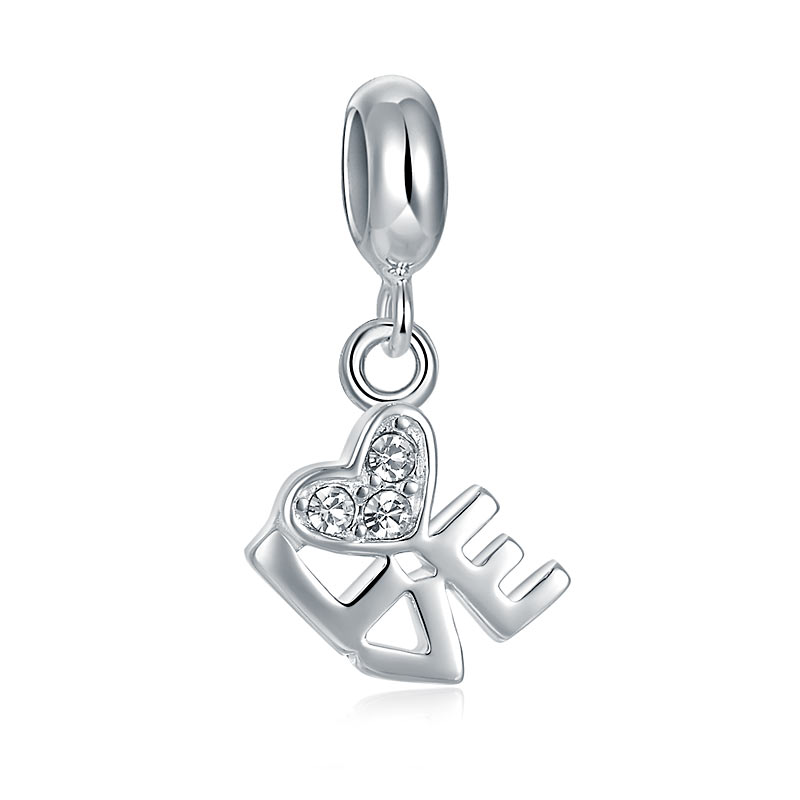 LOVE心形定位純銀小吊墜 - Charms 925銀串飾 - DIY手鏈鍊串珠飾品