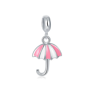 粉紅色迷你小雨傘定位純銀小吊墜 - Charms 925銀串飾 - DIY手鏈鍊串珠飾品