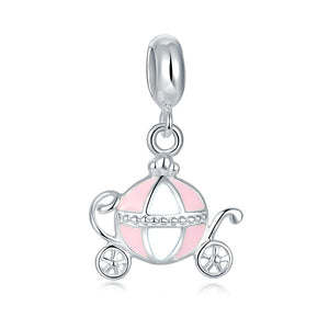 粉紅色南瓜車定位純銀小吊墜 - Charms 925銀串飾 - DIY手鏈鍊串珠飾品