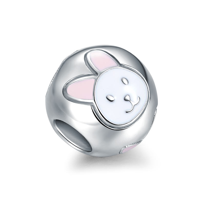 粉紅色兔仔 - Charms 925銀串飾 - DIY手鏈鍊串珠飾品