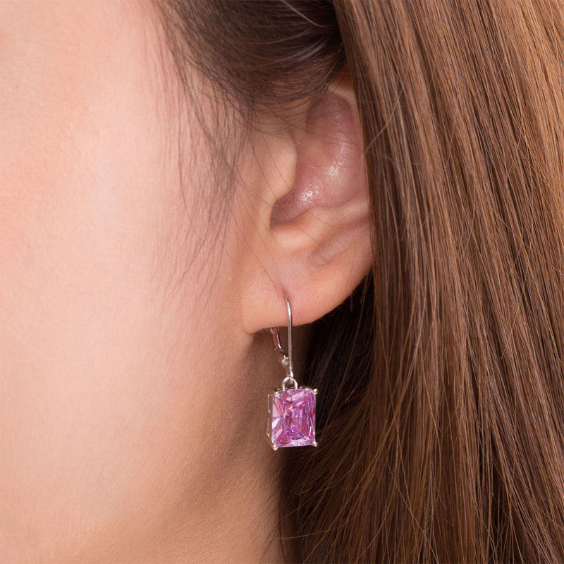 925純銀高仿鑽石伴娘粉紅色耳環 Silver Dangle Pink Bridesmaids Earrings