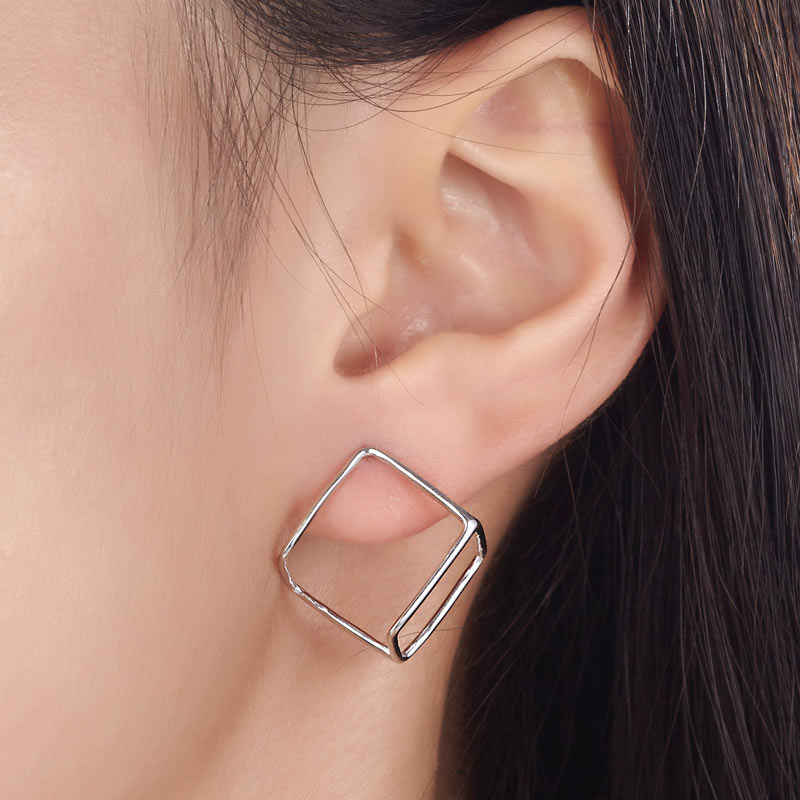 925純銀日韓款式方形耳環