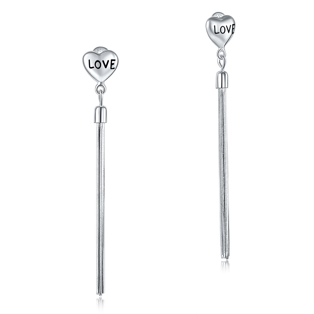 925純銀"LOVE"耳線心形耳環日韓款式簡約時尚