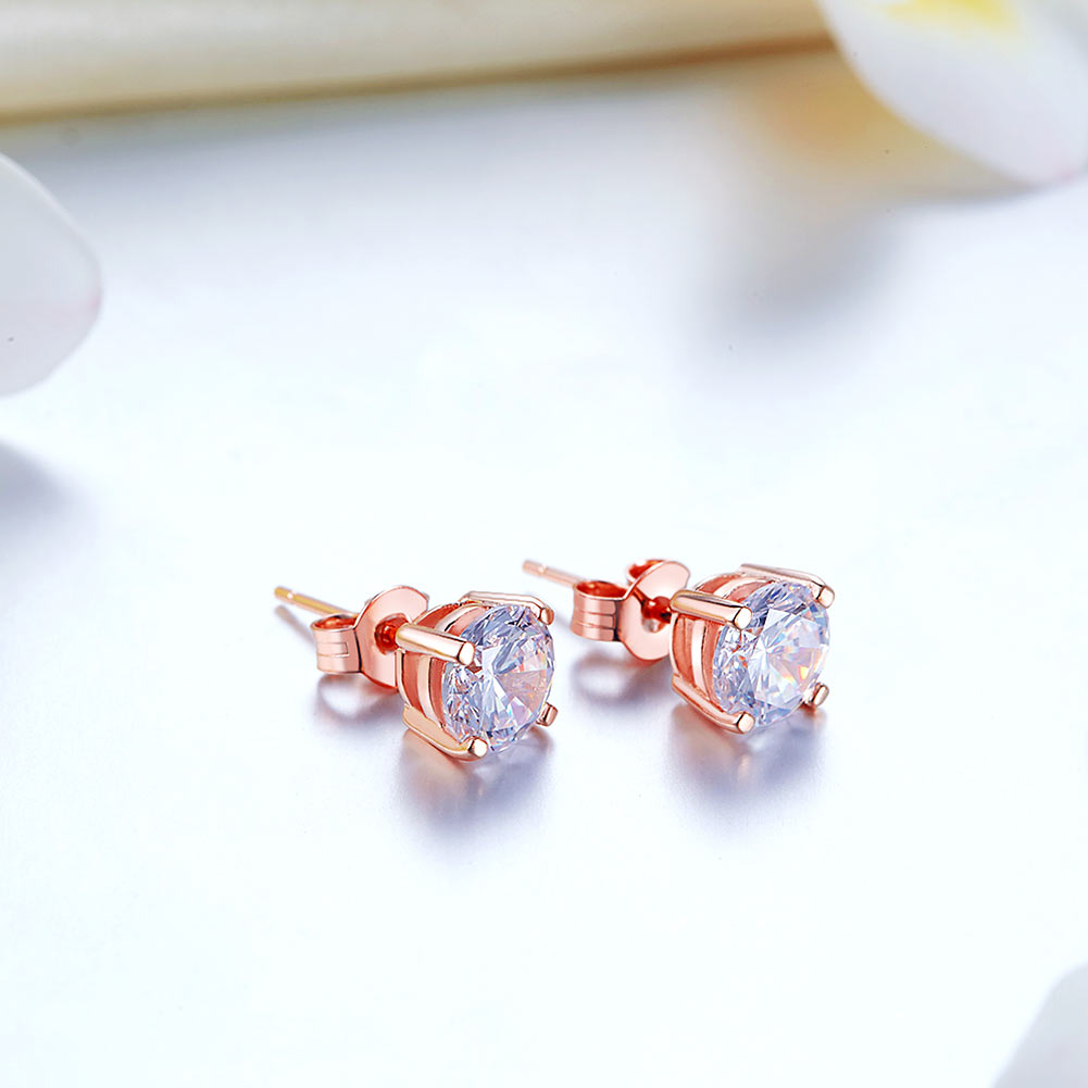 1卡Stariiz高仿鑽耳環925純銀耳釘鍍玫瑰金 - Silver Earrings