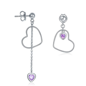 925純銀 吊心形耳環 日韓款式簡約時尚 心形粉紅晶石