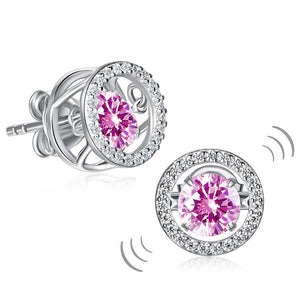 跳動懸浮925純銀 粉紅色仿真鑽耳釘耳環 Pink Silver Earrings