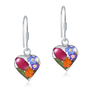 手工 鮮花 心形垂吊 純銀耳環 Handmade Floral Heart Silver Earrings