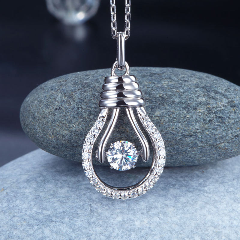 跳動懸浮香港銀器店925純銀高仿鑽項鍊 925 Silver Bulb Shape Necklace