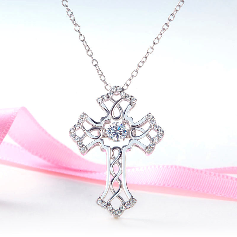 跳動懸浮925純銀十字架高仿鑽項鍊 Cross Silver Necklace