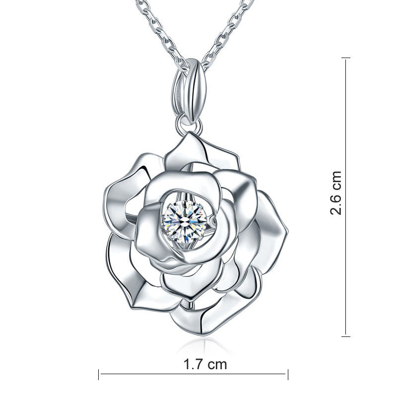 鑲嵌Swarovski CZ 玫瑰花 純銀頸鏈 日本專利設計 跳動懸浮項鍊 施華洛世奇仿鑽