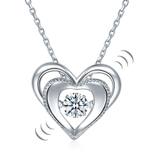 鑲嵌Swarovski CZ 心形 純銀頸鏈 日本專利設計 跳動懸浮項鍊 施華洛世奇仿鑽
