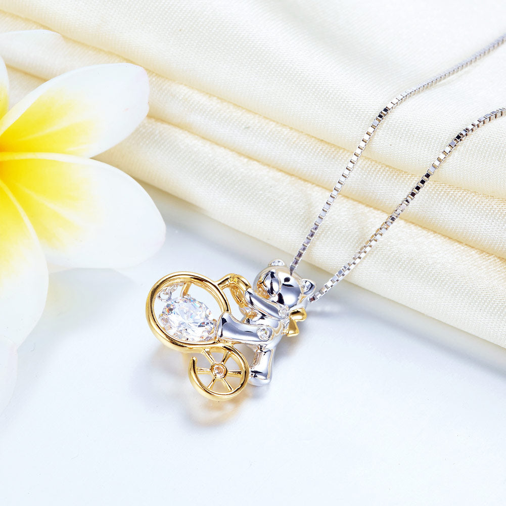 可愛趣緻熊頸鏈 跳動懸浮 日本專利設計 925純銀項鍊 Bear Necklace