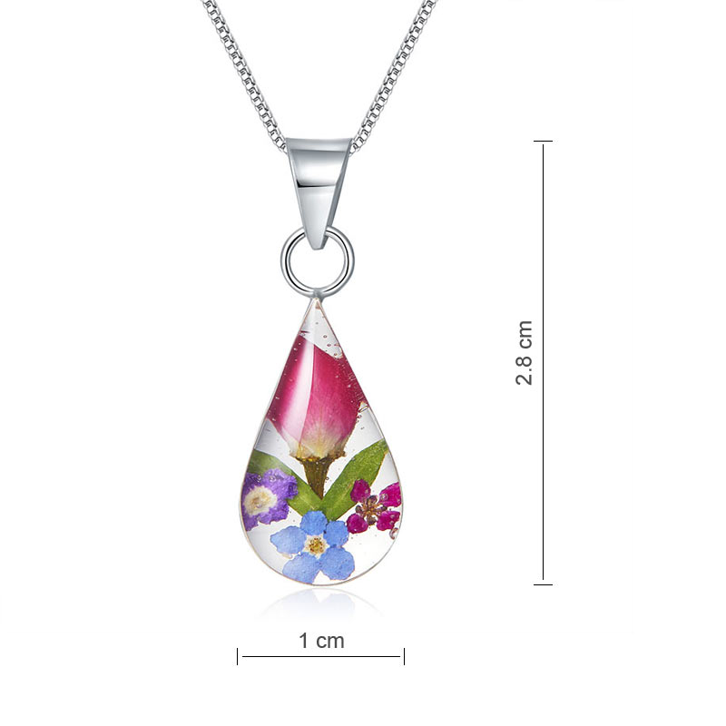 手工 鮮花頸鏈 水滴 純銀項鍊 Handmade Floral Circle Silver Necklace