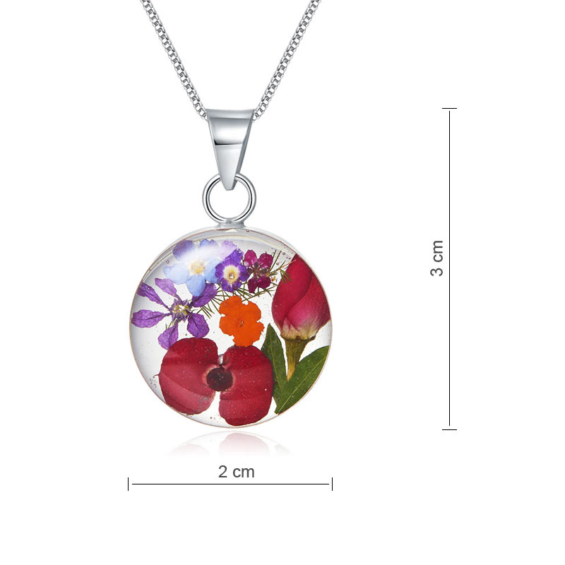 手工 鮮花頸鏈 圓形 純銀項鍊 Handmade Floral Circle Silver Necklace