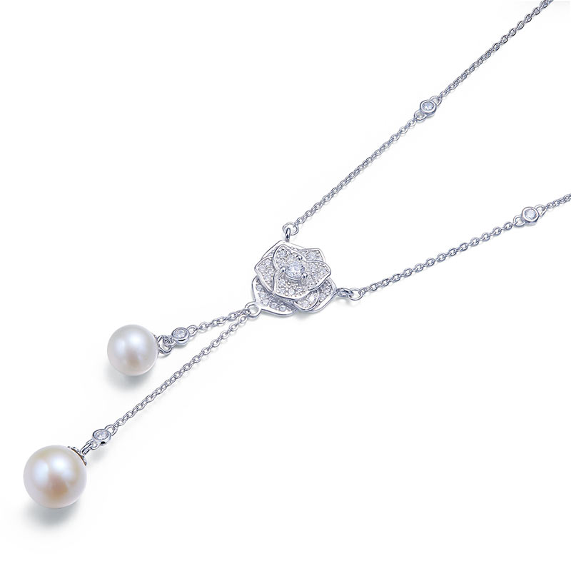 925純銀 珍珠 項鏈 玫瑰花頸鏈 精品珠寶