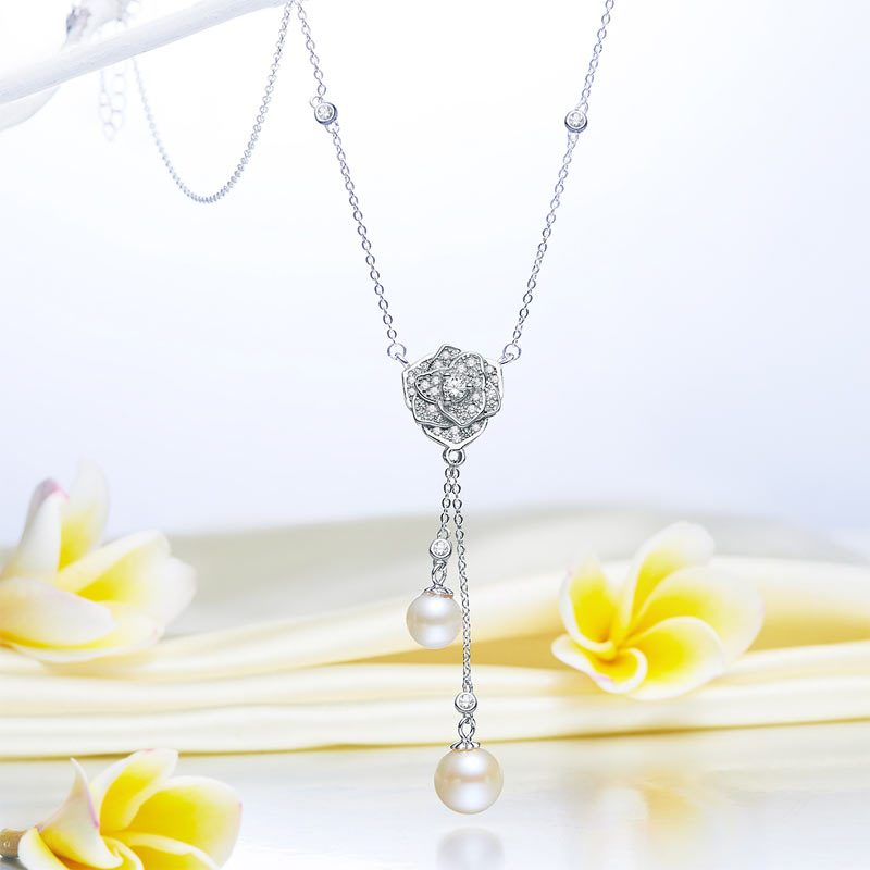 925純銀 珍珠 項鏈 玫瑰花頸鏈 精品珠寶