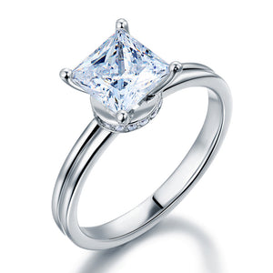 婚禮飾品Stariiz 仿真方鑽四爪簡約微鑲純銀婚戒指環 925 Silver Ring人工合成鑽石