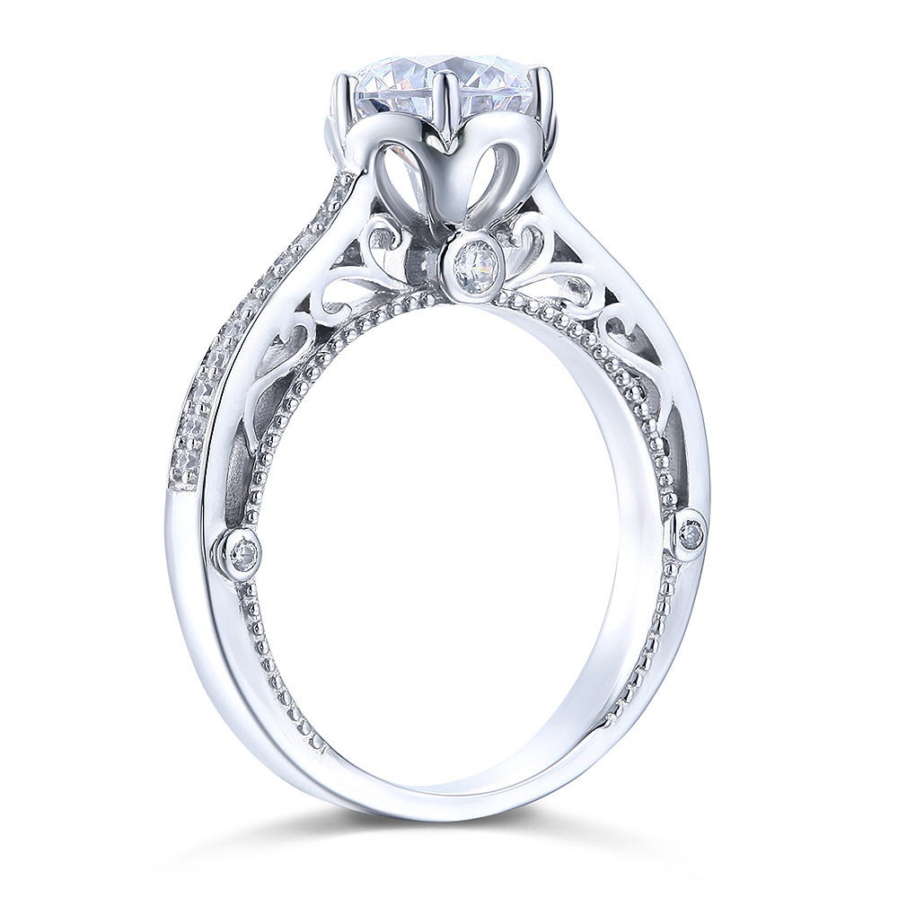 婚禮飾品Stariiz 仿真鑽四爪復古微鑲純銀婚戒指環 925 Silver Ring人工合成鑽石