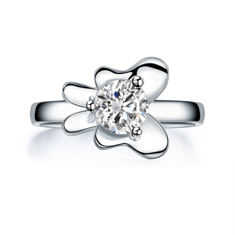 韓式花朵蝴蝶高仿鑽石925純銀2件套裝戒指環對戒個性百搭 925 Silver 2-Pcs Butterfly Flower Ring Set