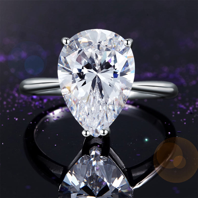 豪華925純銀4.5卡梨形高仿鑽石派對戒指環