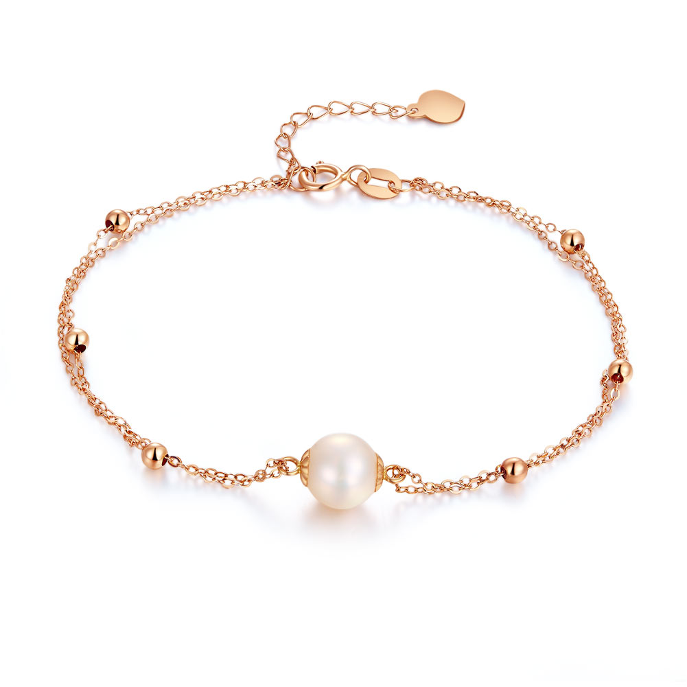 18K玫瑰金 淡水養殖珍珠手鍊鏈 時尚優雅 - 精品珠寶